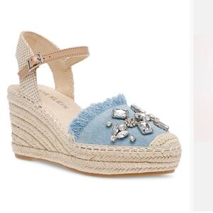 Anne Klein Blue and Tan Espadrille Sandals